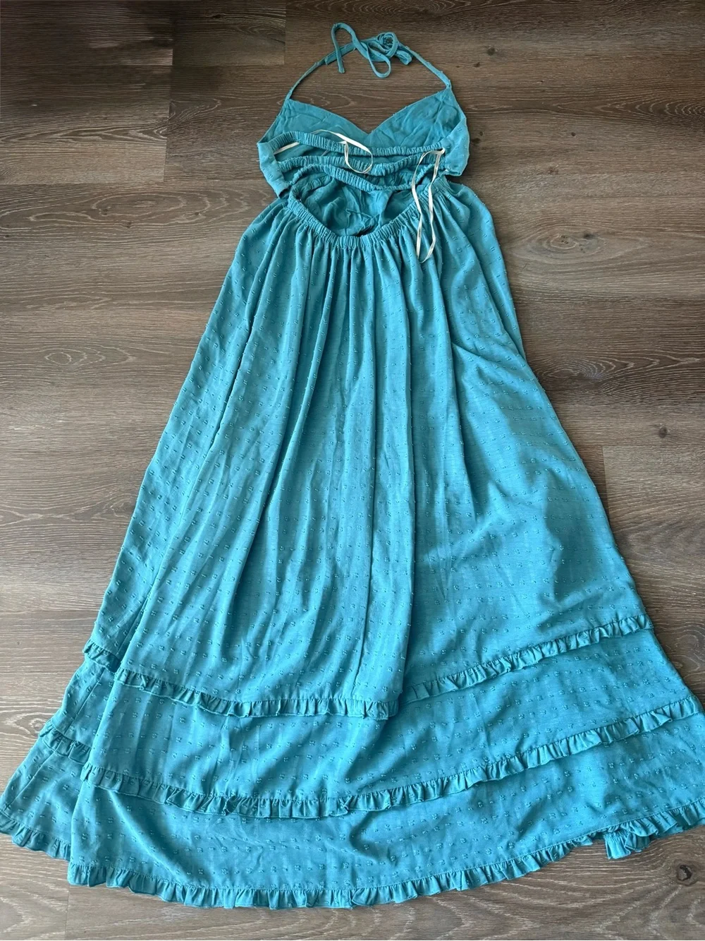 Forever 21 Girls Aqua Blue Halter Maxi Dress with Ruffle Hem